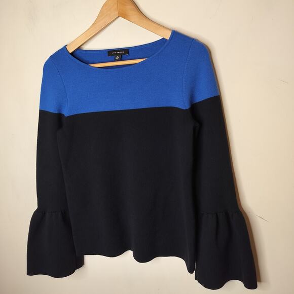 Ann Taylor Sweater Wool‎ Blend Color Block Bell Sleeve - Picture 4 of 9